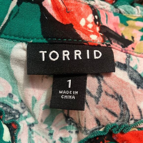 Torrid Women's Green Floral Short Sleeve Button Pintuck Maxi Dress SZ 1 (14/16) - Picture 8 of 11